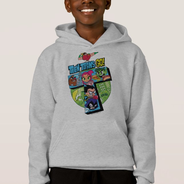 Camiseta Teen Titans Go! | Colagem em Torre de Titãs (Frente)