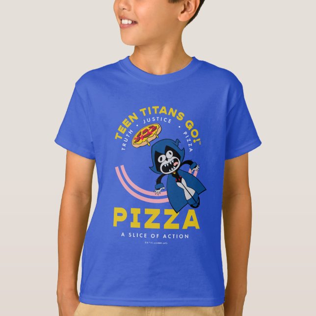 Camiseta Teen Titans Go! Raven "Truth Justice Pizza" (Frente)