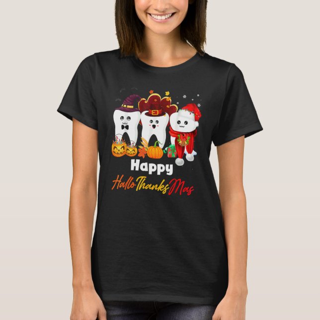 Camiseta Teeth HalloThanksMas Pumpkin Dental (Frente)