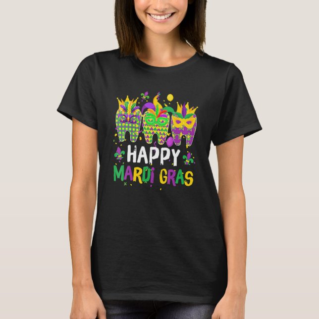 Camiseta Teeth Jester Mask Dental Hygiene Happy Mardi Gras (Frente)