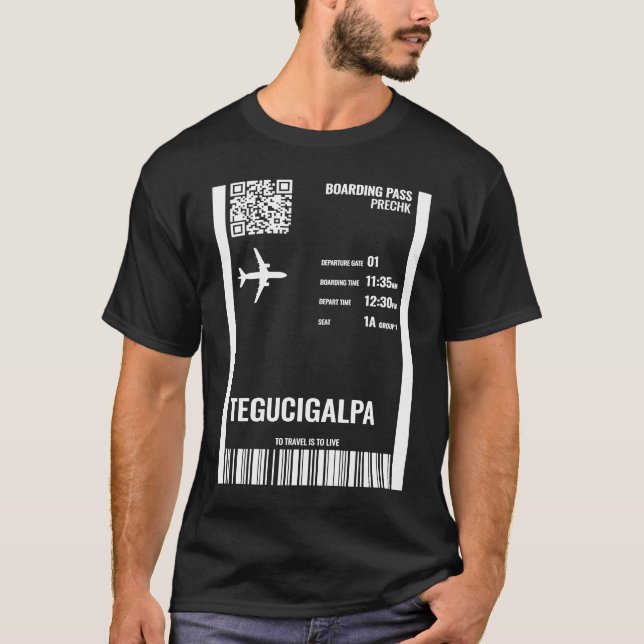 Camiseta Tegucigalpa Honduras Bordo Pass Airline Ticket (Frente)