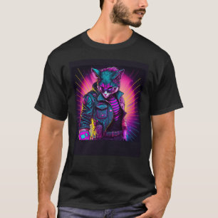 Camiseta Tela de Retro 80s do Cat Synthwave