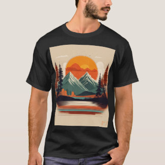 Camiseta Tela Montanha Pôr do Sol Retro dos Anos 70 | Natur