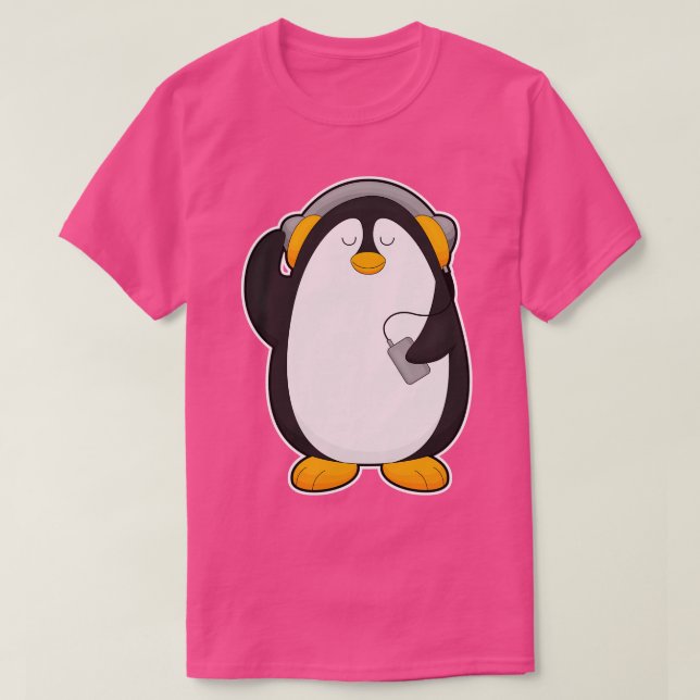 Camiseta Telefone celular pinguim com fone de ouvido (Frente do Design)