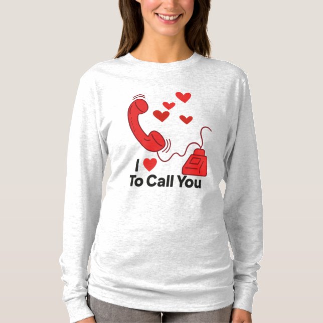 Camiseta Telefone de Amor Vermelho - Ilustração de Chamada  (Frente)