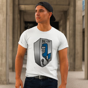 Camiseta Telefone Público Azul e Prata Antigo