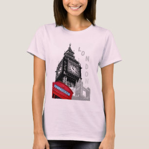 Camiseta Telefone vermelho de Londres, cor-de-rosa, Big Ben
