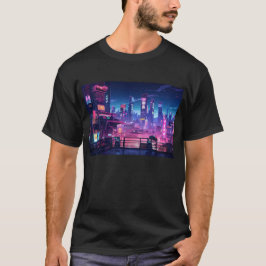 Camiseta Telhado da Cidade Noturna Cyberpunk