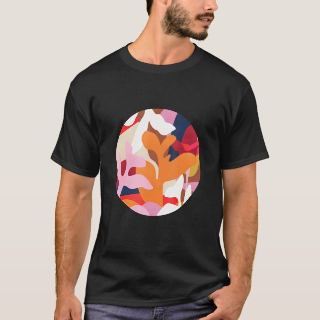 Camiseta Tema Botânico Cores Vívidas. Belo Abstrato A (Frente)