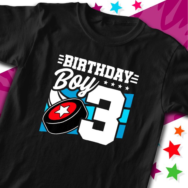 Camiseta Tema de aniversário de 3 anos do Festa de Hóquei d (Criador carregado)