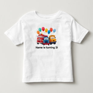 Camiseta Tema de Aniversário de Caminhão Listrado Azul