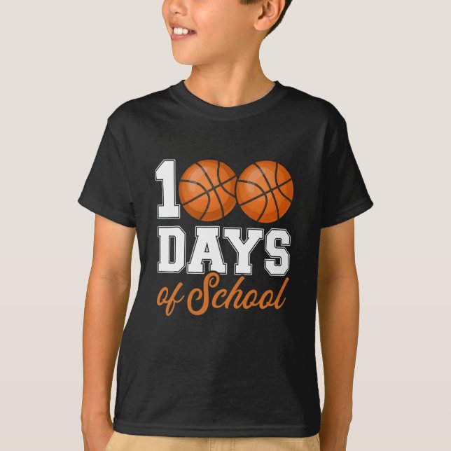 Camiseta Tema de basquete escolar fofo de 100 dias para cri (Frente)