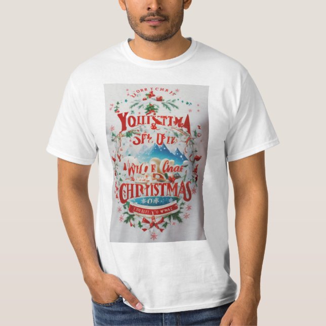 Camiseta Tema de Cinema 3D de Natal Branco Superfície da Ca (Frente)