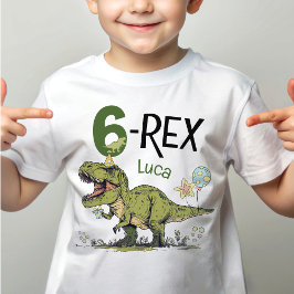 Camiseta Tema de Dinossauro Fofo 6-Rex para Aniversário de