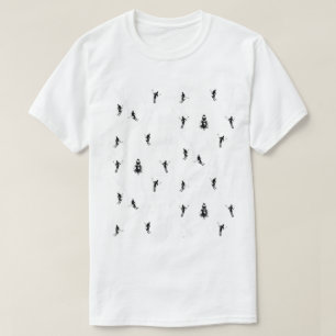 Camiseta Tema de esquiadores de esqui preto e branco modern