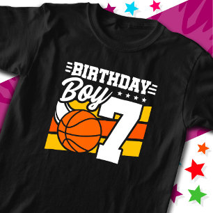 Camiseta Tema de Festa de Basquete de 7 Anos Menino de 7 de