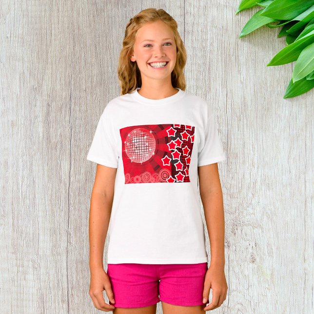 Camiseta Tema de Festa Disco Vermelha com Estrelas e Bola d (Criador carregado)