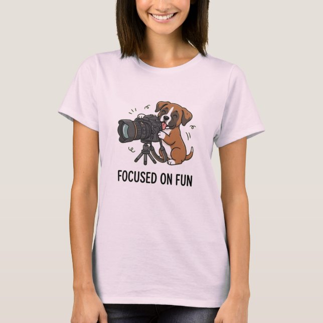 Camiseta Tema de Fotografia de Cachorro Boxer Marrom e Bran (Frente)