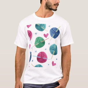 Camiseta Tema de tricô, padrão uniforme de aquarela.