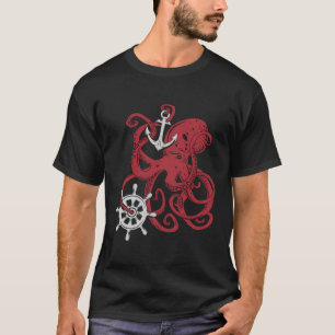Camiseta Tema Design náutico gigante do Octopus Vintage