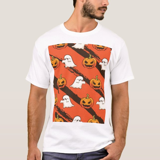 Camiseta Tema do Dia das Bruxas de Abóbora, padrão perfeito (Frente)
