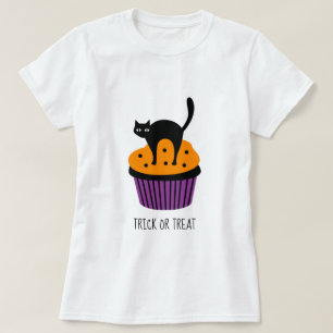 Camiseta Tema do Dia das Bruxas do cupcake de Gato Negro
