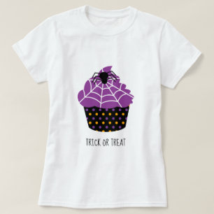 Camiseta tema do Halloween do cupcake de aranha