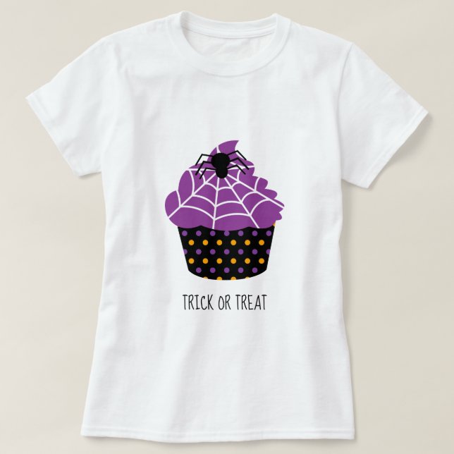 Camiseta tema do Halloween do cupcake de aranha (Frente do Design)