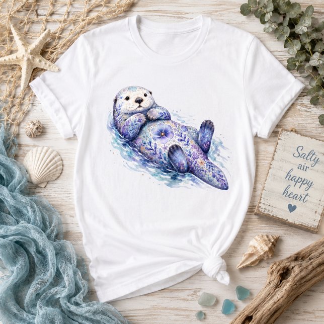 Camiseta Tema Floral Lontra Marinha (Criador carregado)