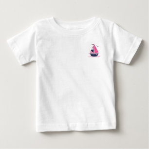Camiseta Tema Marinho Menina Barco à Vela Vela Rosa Pontos