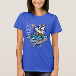 Camiseta Tema Náutico de Onda de Barco à Vela de Baleia Azu