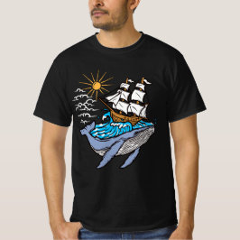 Camiseta Tema Náutico Onda de Navio de Navegação de Baleia