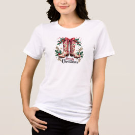 Camiseta Tema Ocidental Howdy Natal Cowgirl Boots
