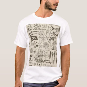 Camiseta Tema pirata: padrão náutico vintage.