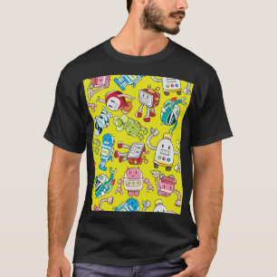 Camiseta Tema Robô: Padrão Colorido Sem Olhos.