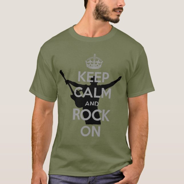 Camiseta Tema Rock n Roll Mantenha calma e faça rock (Frente)