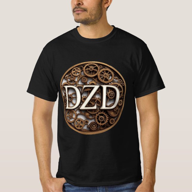 Camiseta Tema Steampunk do logotipo DZD preto (Frente)