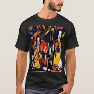 Camiseta Temas do vinho Cubismo: Garrafas e Uvas