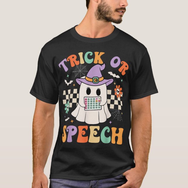 Camiseta Tempestade Ou Fala A Terapia De Fala Do Halloween (Frente)