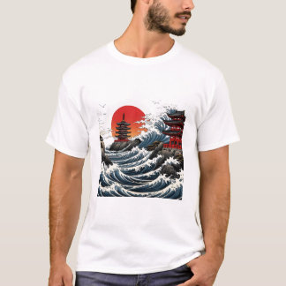 Camiseta Temple Wave Art - Ukiyo-e Japanese Sunset Design