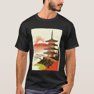 Camiseta Templo da Pagode Japonesa Monte Fuji Flor de Cerej