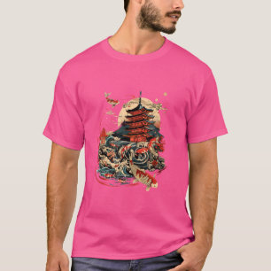 Camiseta Templo de Koi Pagoda Carpa Asiática Peixe Koi Pon 