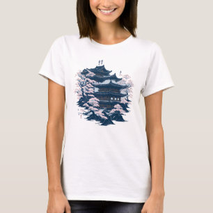Camiseta Templo de Tinta Japonês Cercado por Árvores