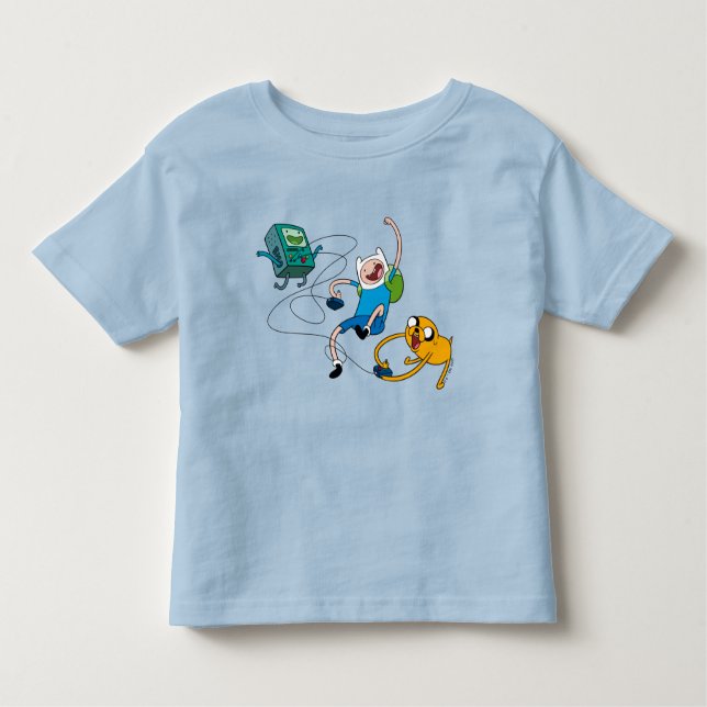 Camiseta Tempo de Aventura | Finn & Jake Brincar Com T-Shir (Frente)