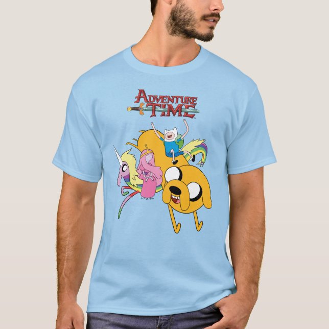 Camiseta Tempo de Aventura | Senhora, Bublegum, Finn e Jake (Frente)