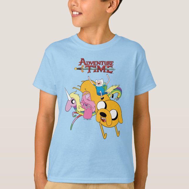Camiseta Tempo de Aventura | Senhora, Bublegum, Finn e Jake (Frente)