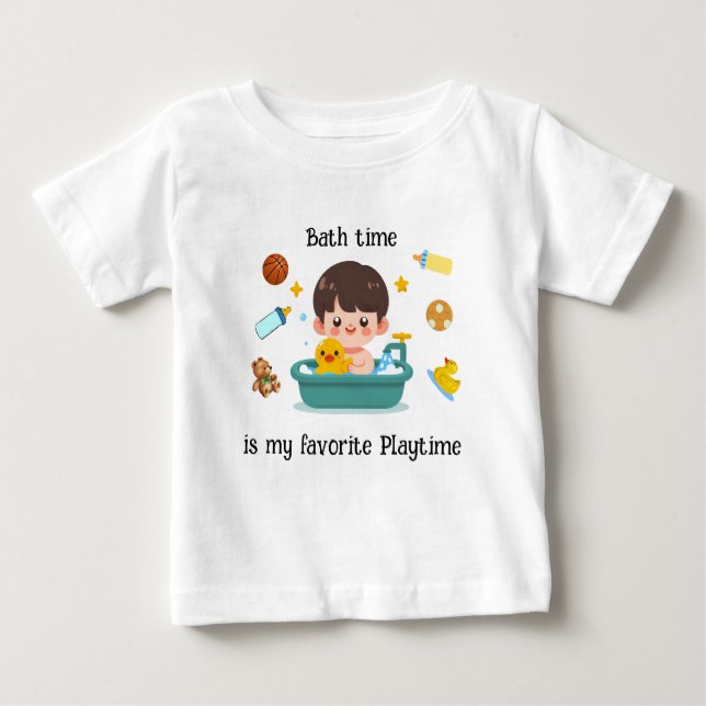 Camiseta Tempo de Banho do Bebê com Brinquedos (Frente)