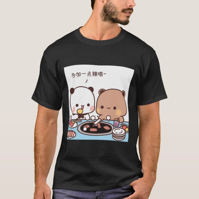 Camiseta Tempo de comida, Leite e Ursos Cutos de Mocha Es (Frente)
