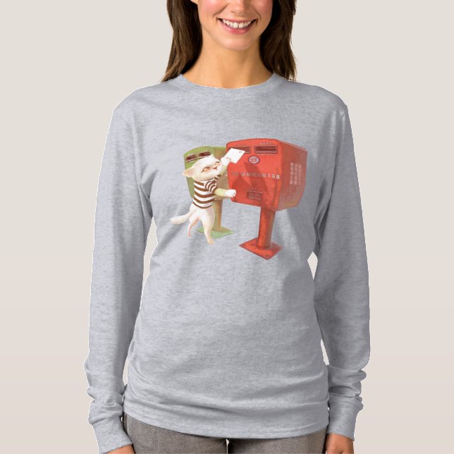Camiseta Tempo de posto - Gato com Caixa de Correio de Taiw (Frente)
