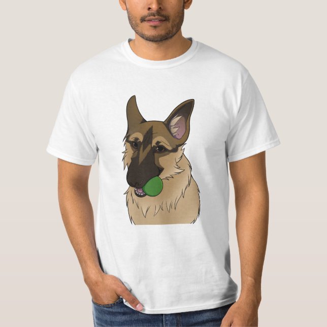 Camiseta Tempo de Reprodução do german shepherd com a Bola (Frente)